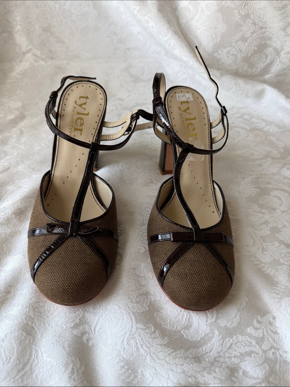Richard Tyler Brown T-Strap Block Heel Sandals